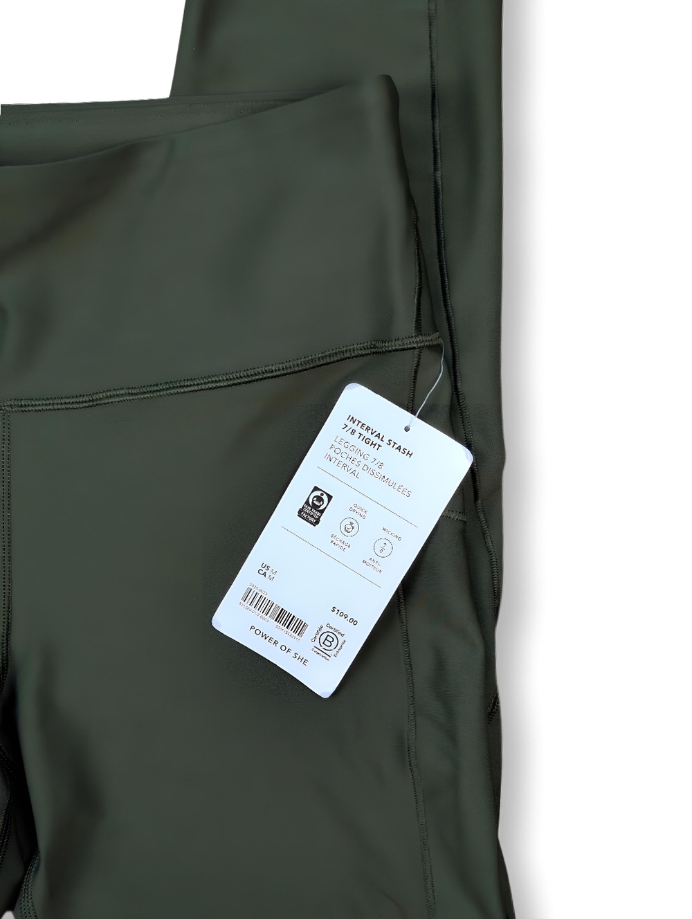 NWT Athleta Womens Olive Green Interval Stash 7/8 Tight Leggings Yoga Size M - Picture 4 of 6